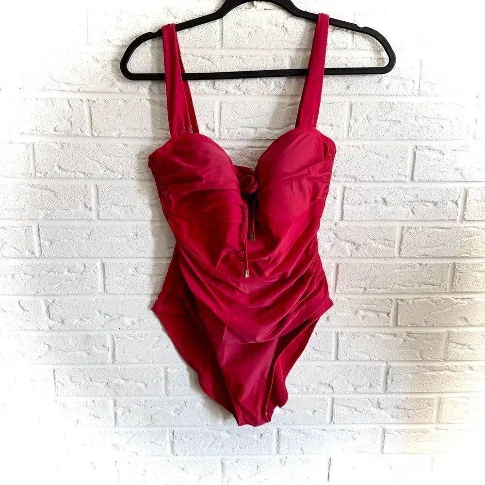 Bleu Rod Beattie Red One Piece Lace Up Swimsuit Size 10